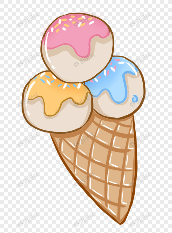 创意手绘三色冰淇淋甜筒草莓蓝莓食物甜点美食糕点零食图片
