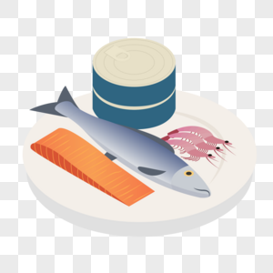 三文鱼肉鱼罐头和虾图片