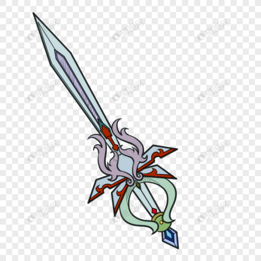手绘卡通元素倚天剑剑png