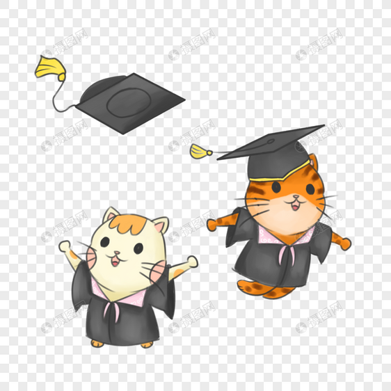 手绘卡通毕业季猫咪学士服图片