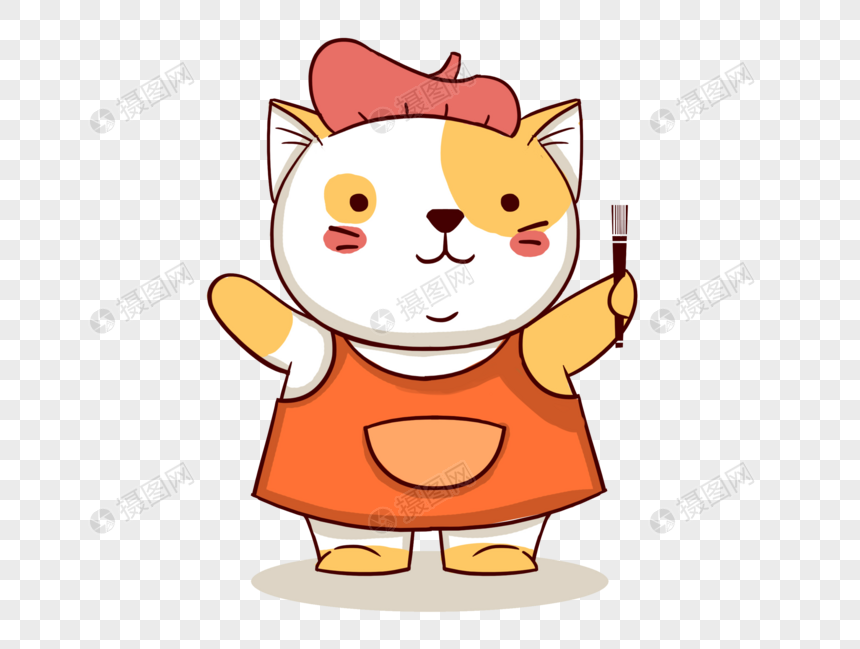 可爱的小猫画家元素素材下载 正版素材 摄图网