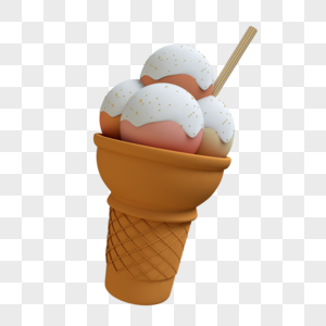 甜筒冰淇淋球立体插图图片