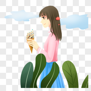 拿冰淇淋的女孩高清图片