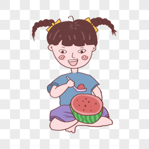 小女孩坐着吃西瓜图片