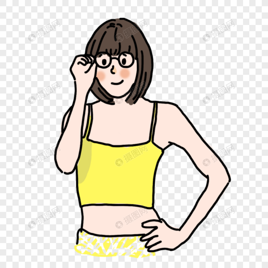 穿泳衣手叉腰的女孩