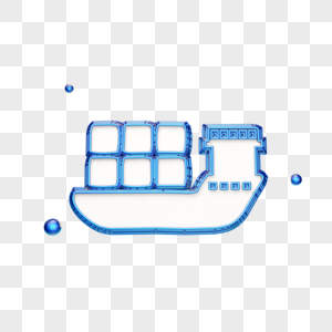 蓝色立体轮船运输图标图片