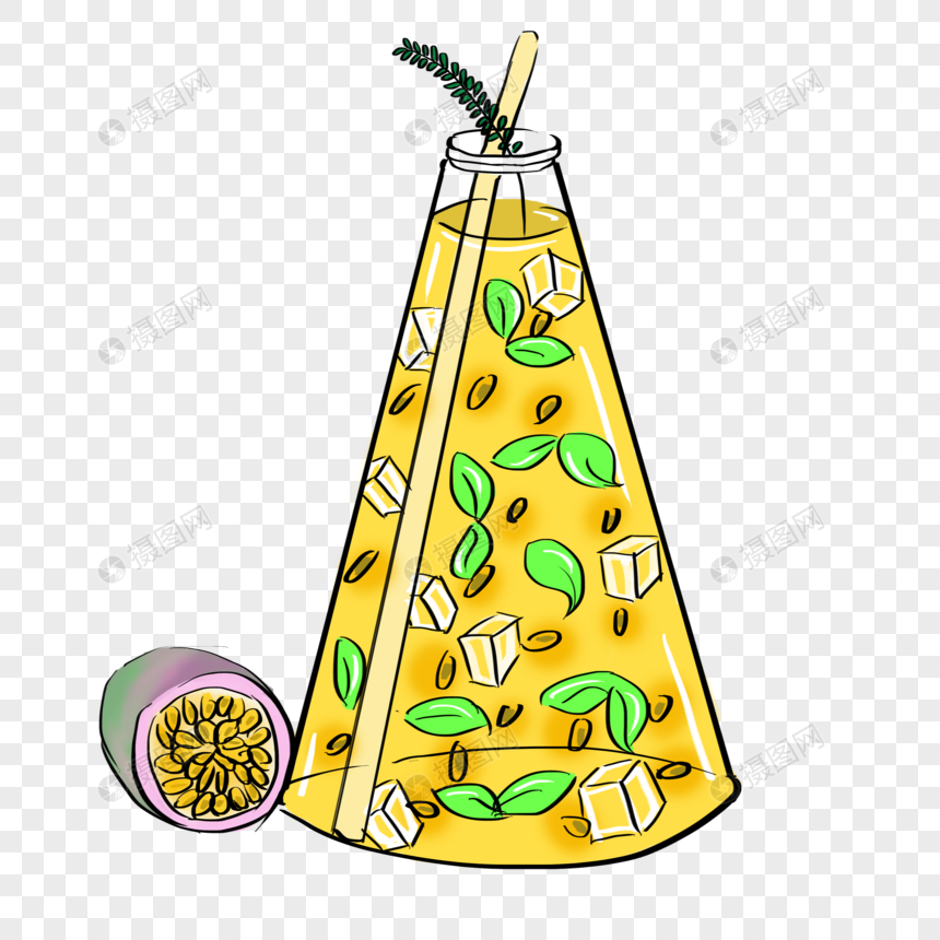 手绘卡通百香果夏日饮品png免抠素材