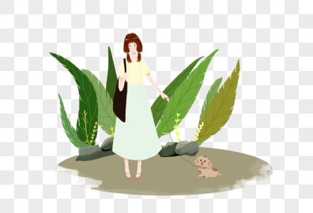 女孩与植物图片
