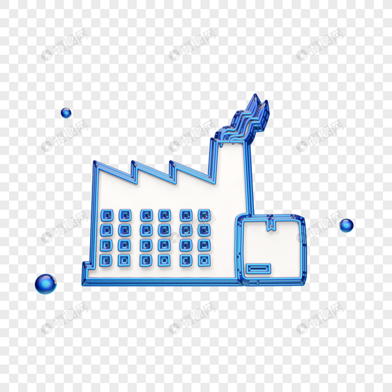 蓝色立体工厂图标图片