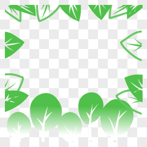 夏天小树树叶绿色渐变手绘装饰背景边框图片