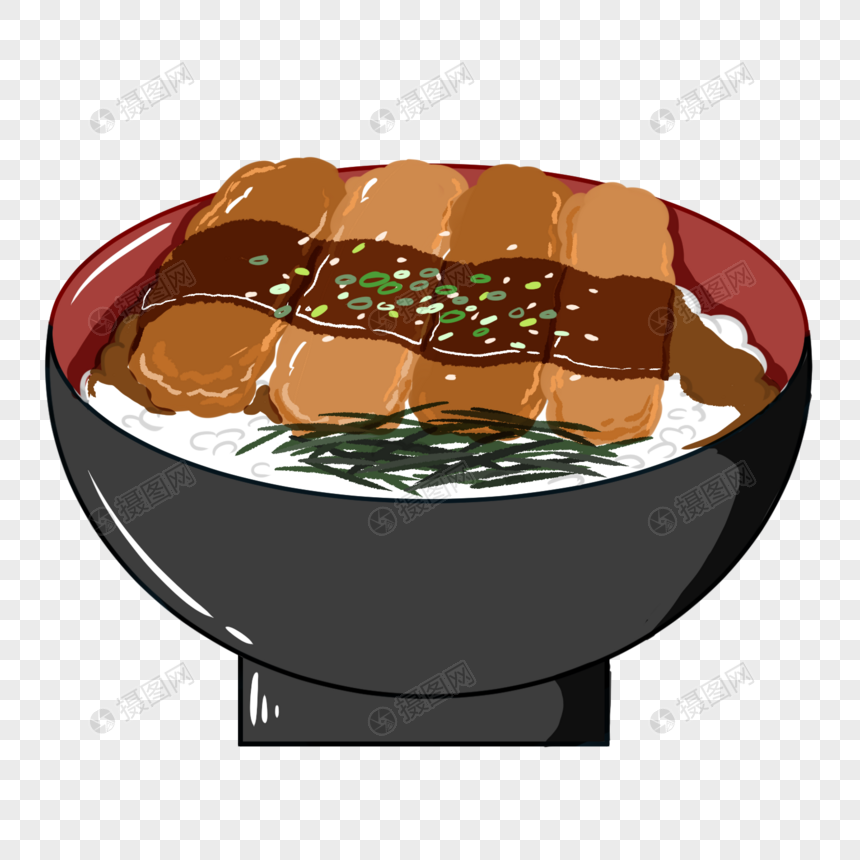 创意手绘原创红色碗酱汁炸猪排饭面图标可爱美食图片