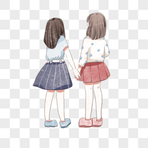 闺蜜牵手卡通元素素材