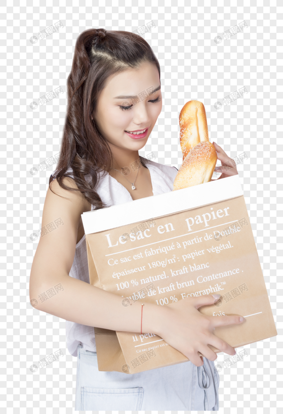 拿着面包的青年女性图片