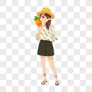 夏日度假买菠萝的女孩图片