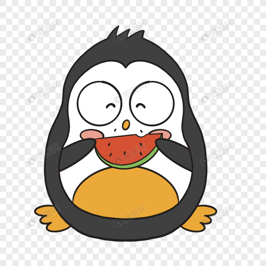 卡通小企鹅吃西瓜插图