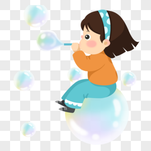 吹彩色泡泡的小女孩图片