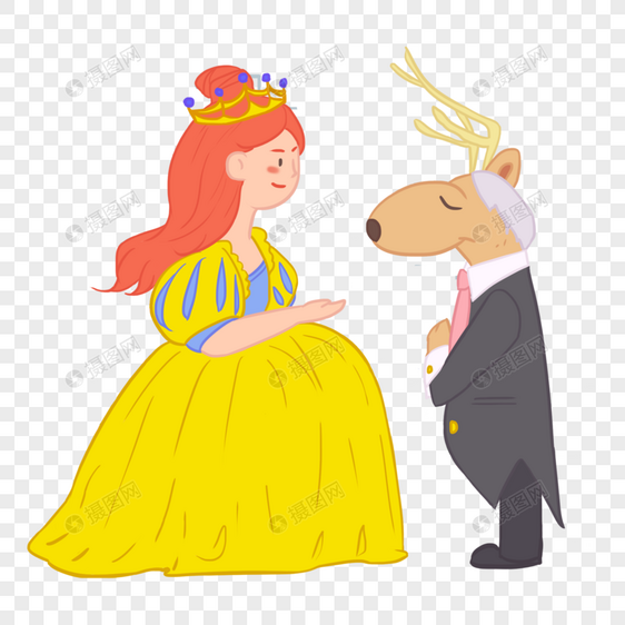 手绘童话风公主与驯鹿管家图片