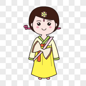 卡通手绘朝鲜族女孩图片素材