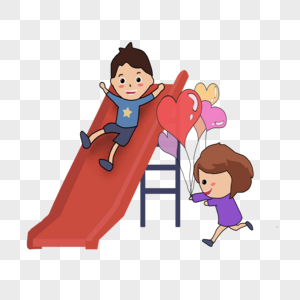 两个孩子玩滑梯图片