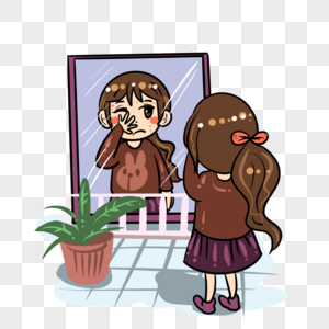女孩照镜子图片