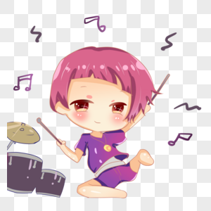 q版摇滚打架子鼓的小女孩动漫人物图片