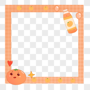 创意美味橙子和橙汁简约橘色边框图片