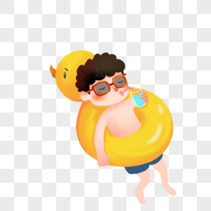 卡通男孩图片坐在游泳圈中的男孩素材