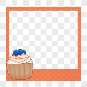 创意美味蓝莓蛋糕简约橘色格子边框图片
