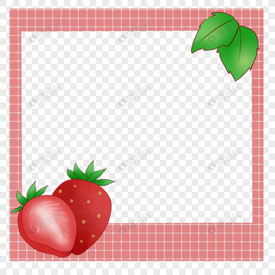 创意新鲜水果草莓简约格子粉红色边框图片