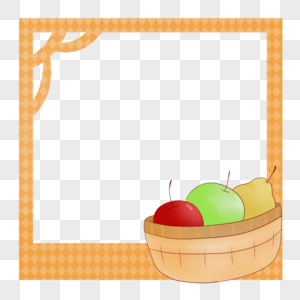 创意新鲜美味水果简约格子布橘色边框图片
