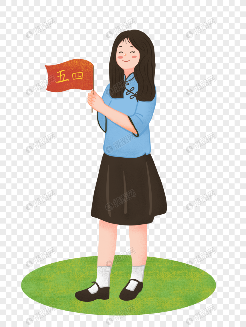卡通手绘气质女学生纪念五四运动元素素材下载-正版素材401271464-摄