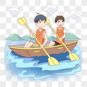 划船的男孩卡通人物小船高清图片