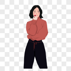插画女孩黑裤子红裤子高清图片
