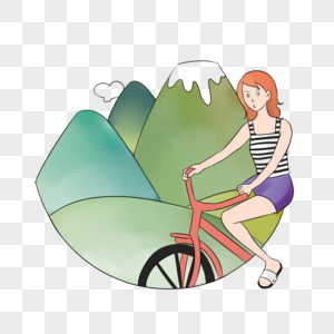卡通手绘户外踏青骑自行车的女孩图片