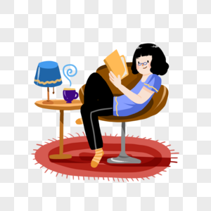 卡通女孩躺在椅子上看书图片素材