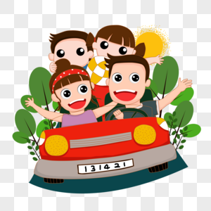 开车带孩子旅游的爸爸图片素材