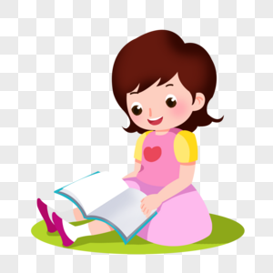 卡通粉色连衣裙女孩看书图片