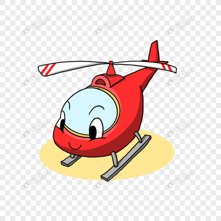 卡通手绘交通工具红色直升机图片