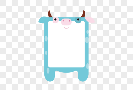 AI矢量图可爱卡通动物动物边框蓝色小牛牛边框图片
