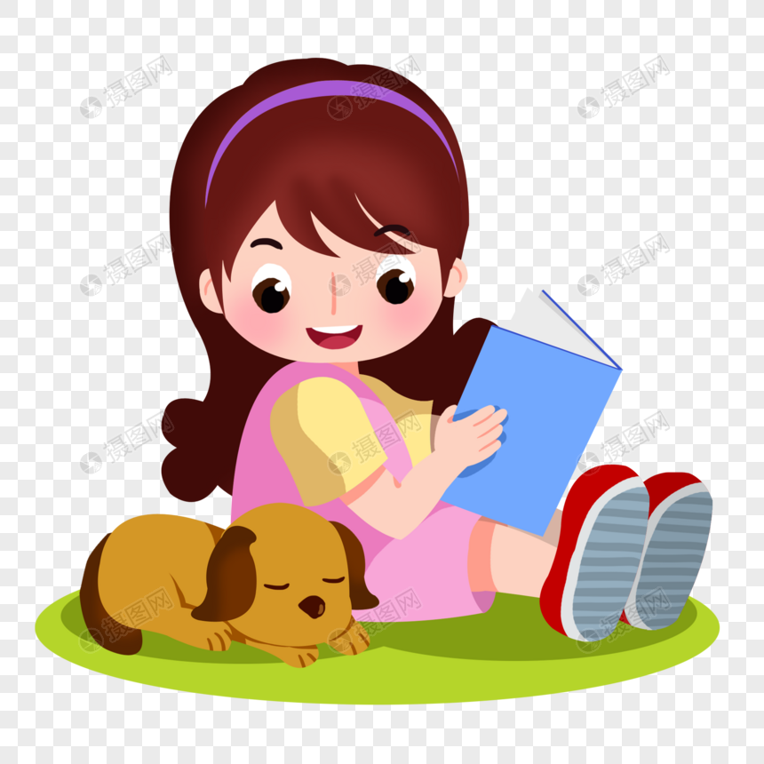 卡通女孩拿着书插图