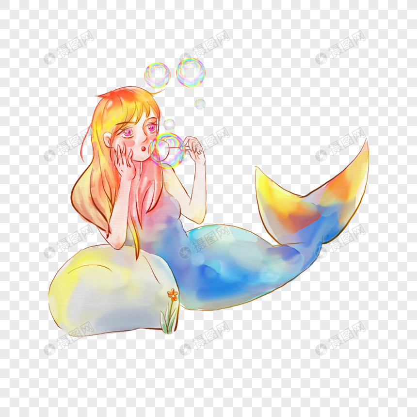 海边吹泡泡的美人鱼