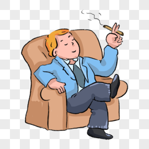 男生坐在沙发上抽烟卡通漫画图片