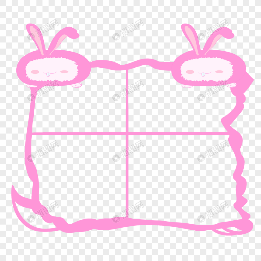 粉色兔子四格拼图边框元素素材下载-正版素材401274911-摄图网