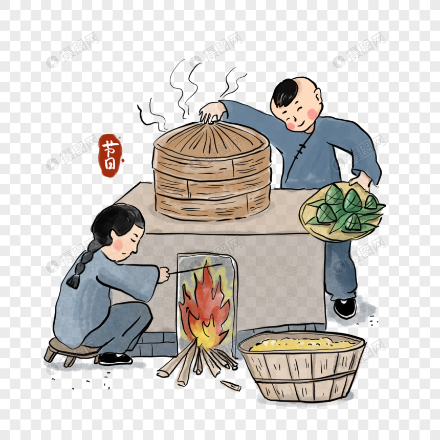 端午节包粽子蒸粽子图片