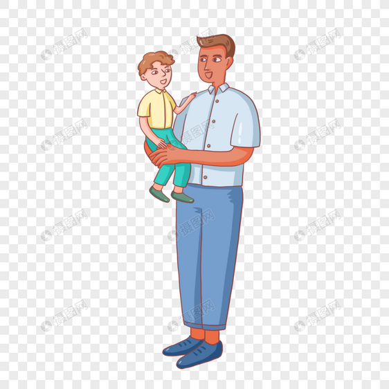 手绘父亲抱着孩子人物形象图片