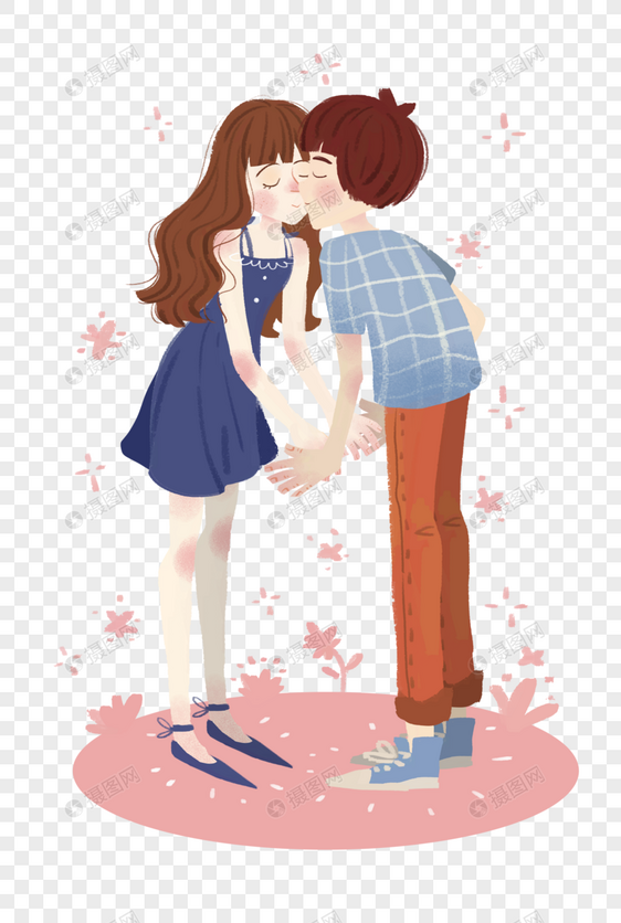情侣亲吻约会可爱插画图片