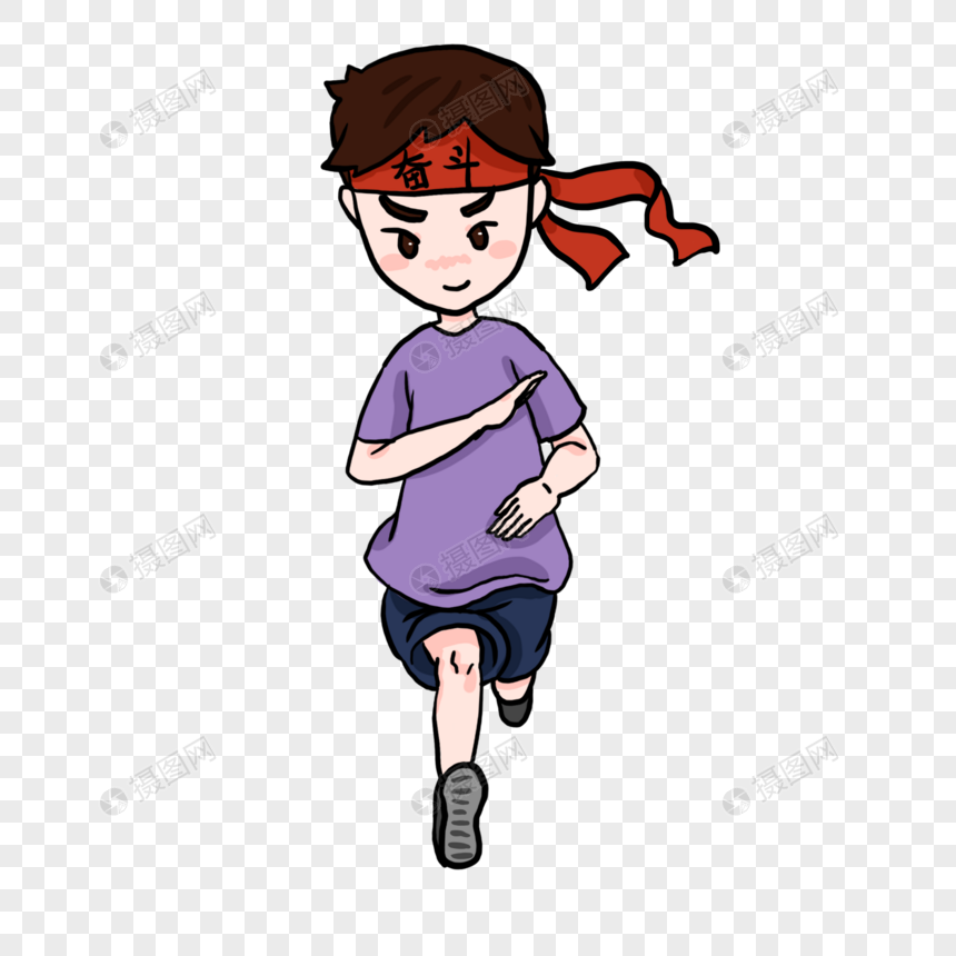 卡通戴着发带的男孩