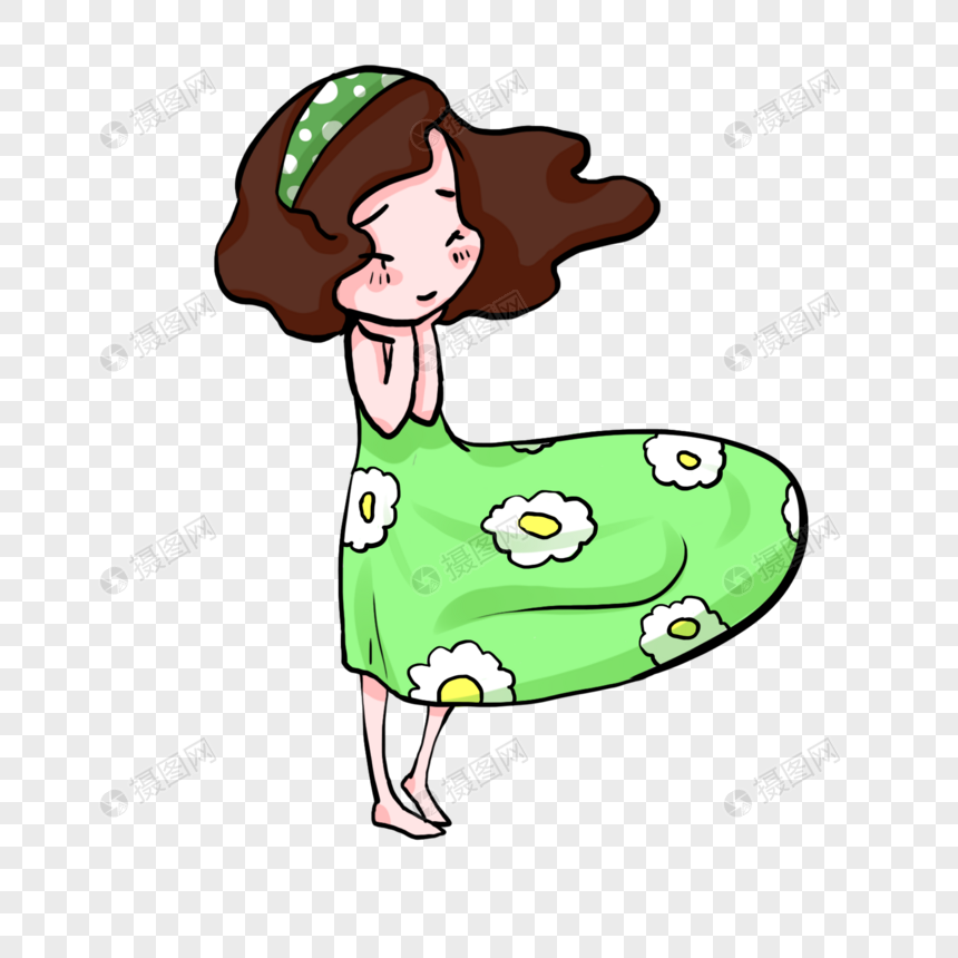 卡通卷发女孩吹风插图