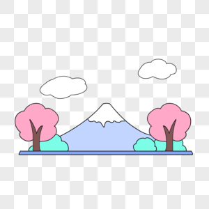 手绘卡通中国旅游日富士山图片素材