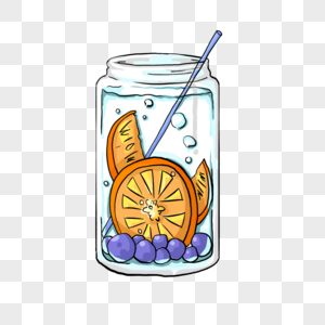 卡通手绘一杯美味柠檬蓝莓果汁图片